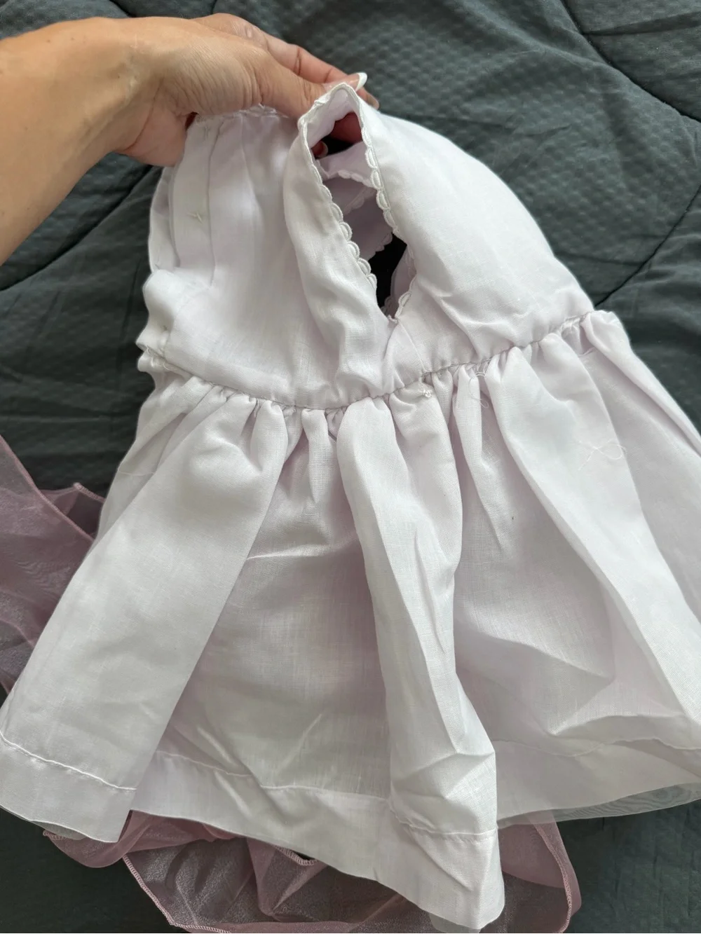 White & Pink Baby girl Dress with Pink Sash and Headpiece - handmade - NEW
